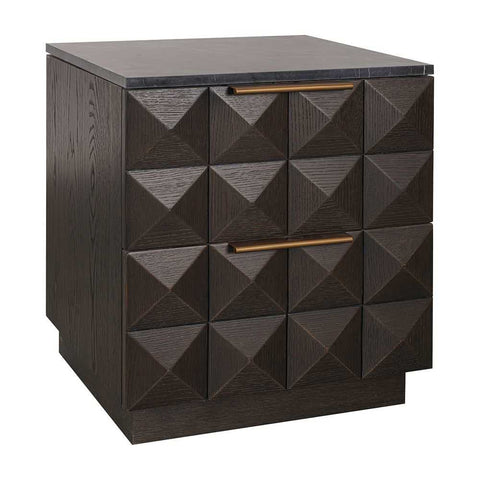 Benedict Smoked Oak Bedside Table - Black Marble
