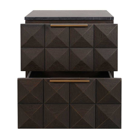Benedict Smoked Oak Bedside Table - Black Marble