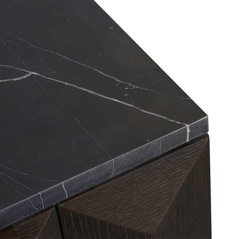 Benedict Smoked Oak Bedside Table - Black Marble