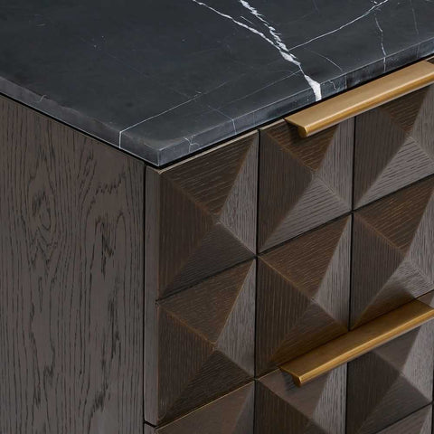 Benedict Smoked Oak Bedside Table - Black Marble