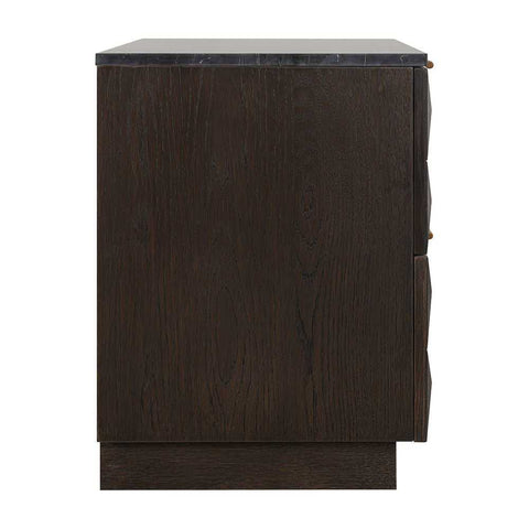 Benedict Smoked Oak Bedside Table - Black Marble