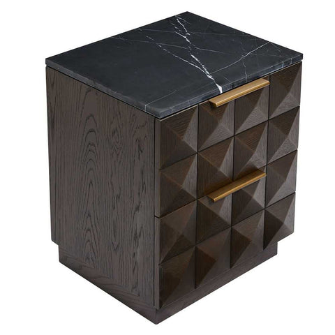 Benedict Smoked Oak Bedside Table - Black Marble