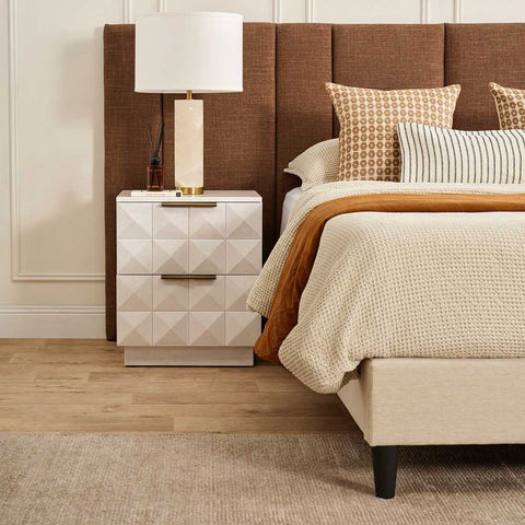 Benedict White Oak Bedside Table - White Marble