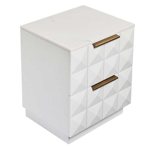 Benedict White Oak Bedside Table - White Marble