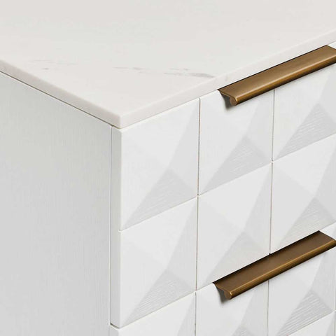 Benedict White Oak Bedside Table - White Marble