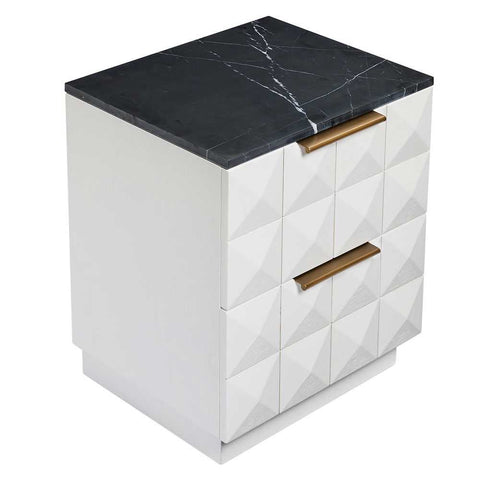 Benedict White Oak Bedside Table - Black Marble