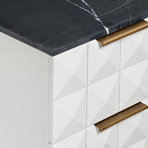Benedict White Oak Bedside Table - Black Marble