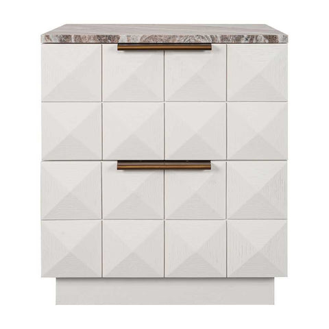 Benedict White Oak Bedside Table - River Brown Marble