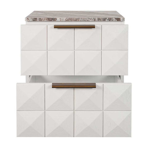 Benedict White Oak Bedside Table - River Brown Marble
