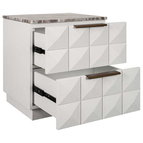 Benedict White Oak Bedside Table - River Brown Marble