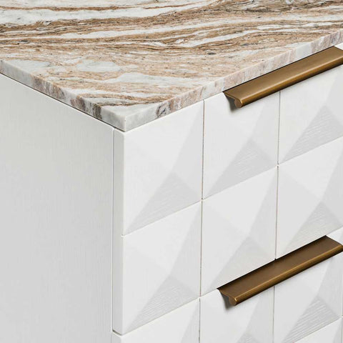 Benedict White Oak Bedside Table - River Brown Marble