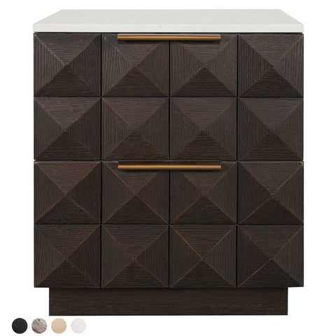 Benedict Smoked Oak Bedside Table - White Marble