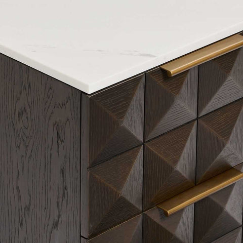 Benedict Smoked Oak Bedside Table - White Marble