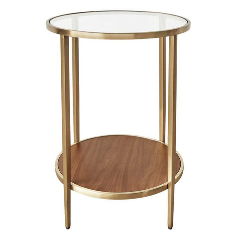 Chloe Glass and Timber Side Table - Gold
