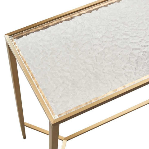 Chloe 90cm Rippled Glass Console Table - Gold