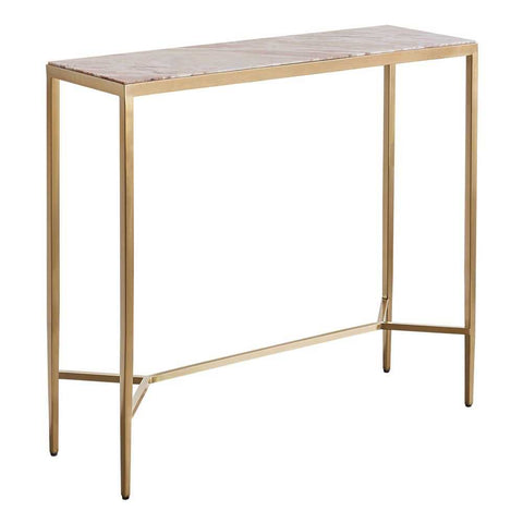 Chloe 90cm Pink Marble Console Table - Gold