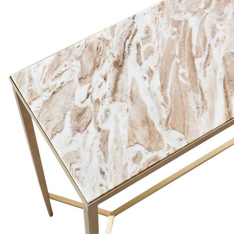 Chloe 90cm Pink Marble Console Table - Gold