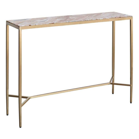 Chloe 110cm Pink Marble Console Table -  Gold