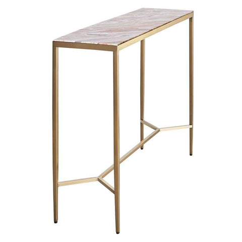 Chloe 110cm Pink Marble Console Table -  Gold