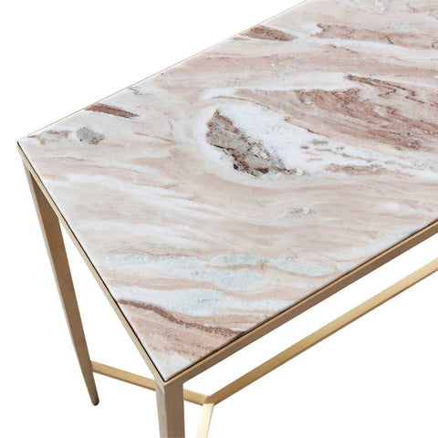 Chloe 110cm Pink Marble Console Table -  Gold