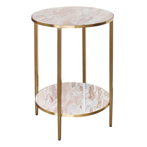 Chloe Pink Marble Side Table - Gold - OUTLET NSW
