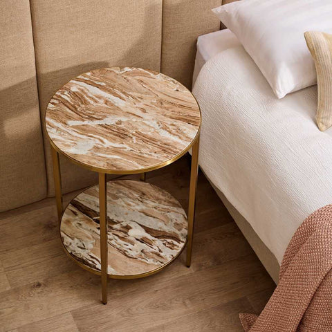 Chloe Pink Marble Side Table - Gold - OUTLET NSW