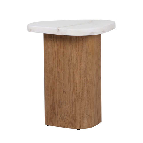 Solstice Ivory Cloud Marble Side Table - Oak