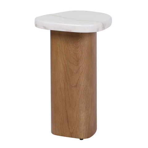Solstice Ivory Cloud Marble Side Table - Oak