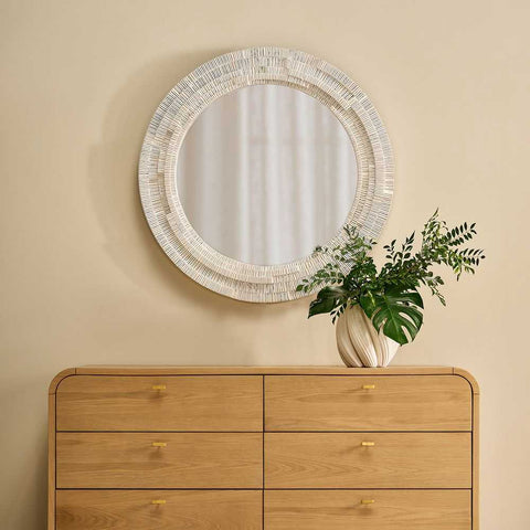 Dunbar Round Wall Mirror - White