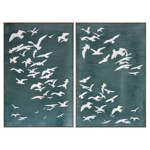 Migration Set of Two Oil on Canvas Painting - Green