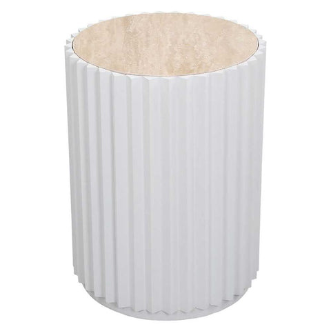 Carter Travertine Side Table - White - Side Tables - Eleganté