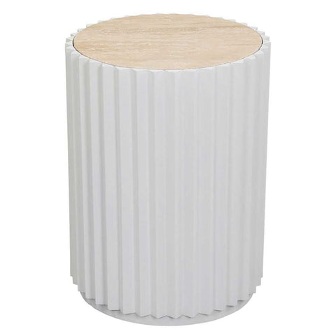 Carter Travertine Side Table - White - Side Tables - Eleganté