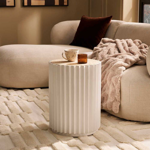 Carter Travertine Side Table - White - Side Tables - Eleganté