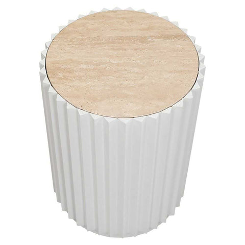 Carter Travertine Side Table - White - Side Tables - Eleganté