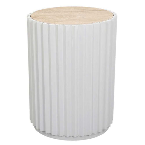 Carter Travertine Side Table - White - Side Tables - Eleganté