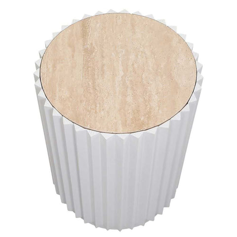 Carter Travertine Side Table - White - Side Tables - Eleganté