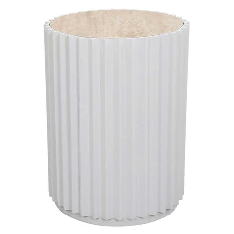 Carter Travertine Side Table - White - Side Tables - Eleganté