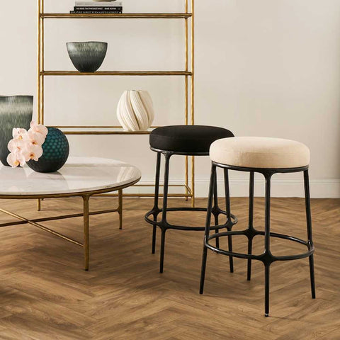 Heston Black Kitchen Stool - Natural Linen