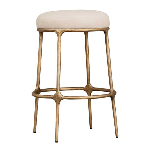 Heston Brass Kitchen Stool - Natural Linen