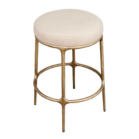 Heston Brass Kitchen Stool - Natural Linen