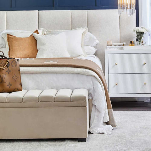 Soho Storage Bench Ottoman - Nude Velvet - Ottomans and Stools - Eleganté