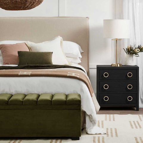 Astley Upholstered Bedside Table - Charcoal Linen - Bedside Tables - Eleganté