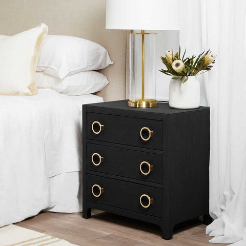 Astley Upholstered Bedside Table - Charcoal Linen - Bedside Tables - Eleganté