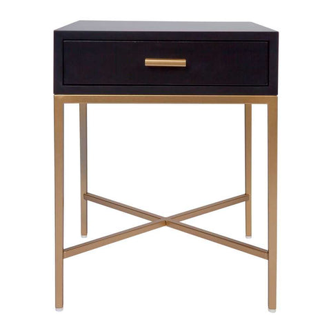 Nessa 1 Drawer Bedside Table -Black/Gold