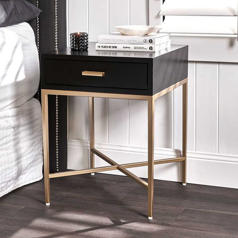 Nessa 1 Drawer Bedside Table -Black/Gold