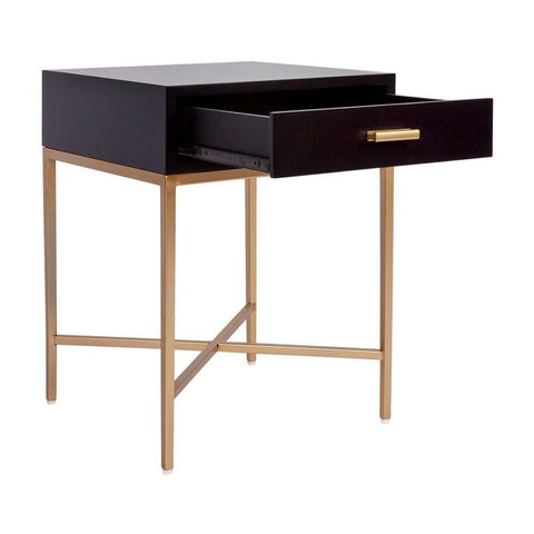Nessa 1 Drawer Bedside Table -Black/Gold