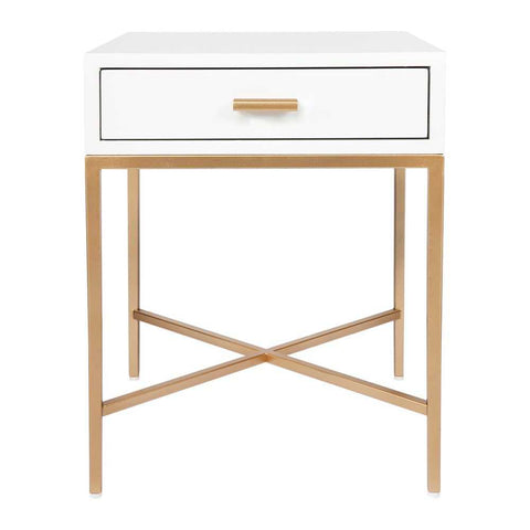 Nessa 1 Drawer Bedside Table -White/Gold