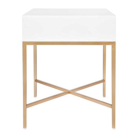 Nessa 1 Drawer Bedside Table -White/Gold