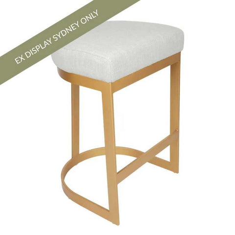 Brooke Brass Kitchen Stool - Natural Linen - OUTLET NSW