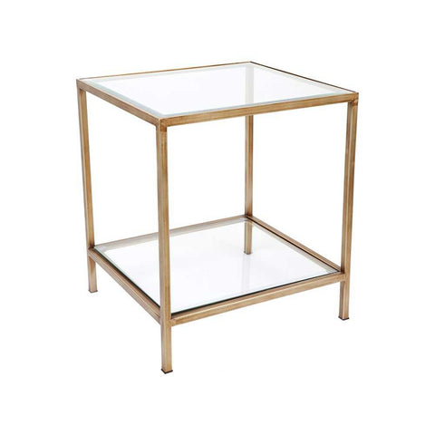 Cocktail Glass Square Side Table - Antique Gold